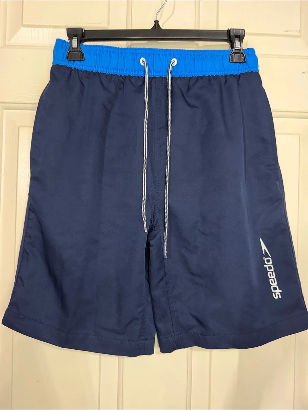 Speedo Men's Navy Swim Shorts with Bright Blue Waistband S
